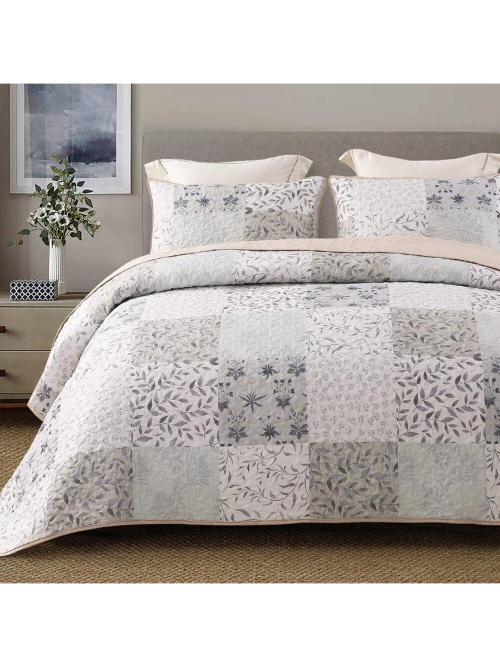 Reversible Boho California King Quilt - Cozy Gray Bedding for Stylish Bedrooms